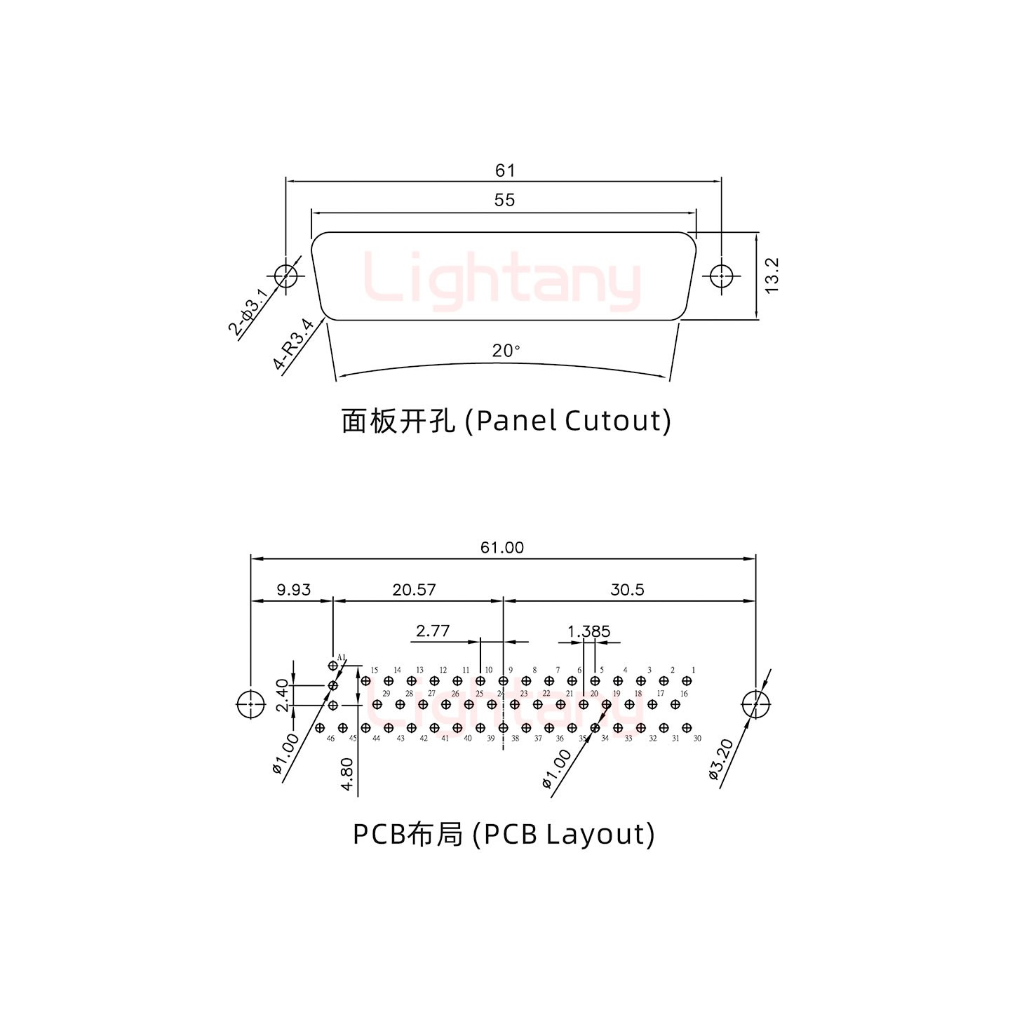 47W1母PCB直插板/鉚魚(yú)叉7.0/射頻同軸50歐姆